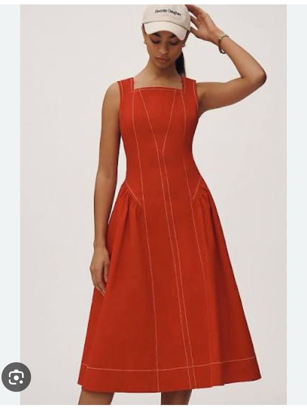 Anthropologie Red Midi Dress with Contrast Stitching